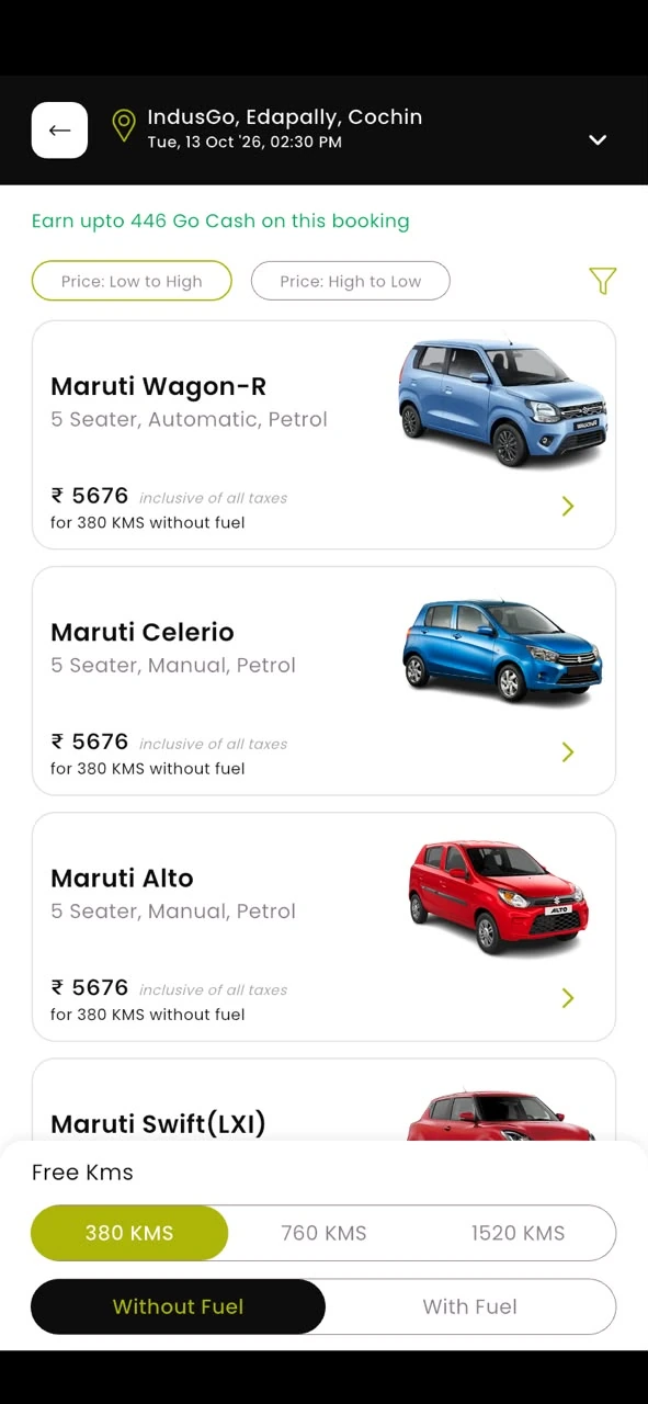Vehicle details and booking